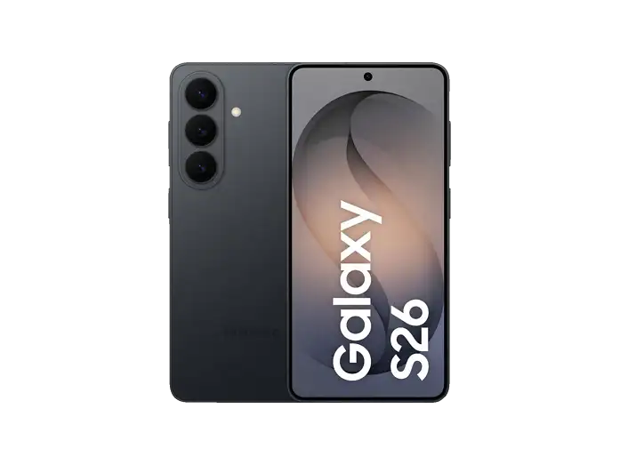 Samsung Galaxy S26 in Black, Rückseite und Vorderseite