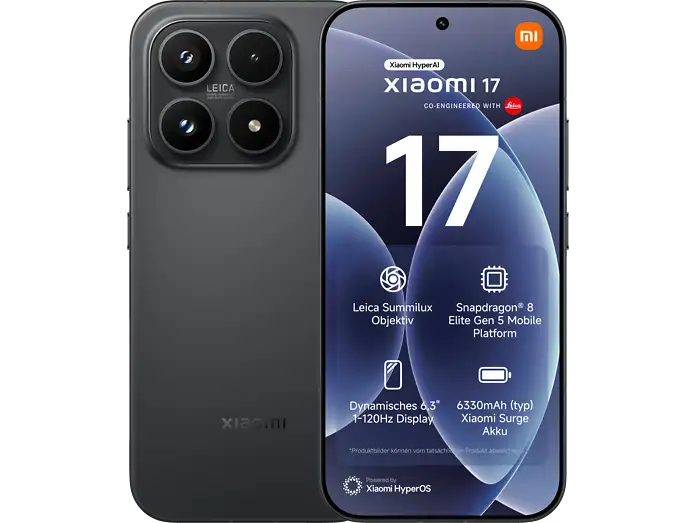 Xiaomi 17 in Black, Rückseite und Vorderseite