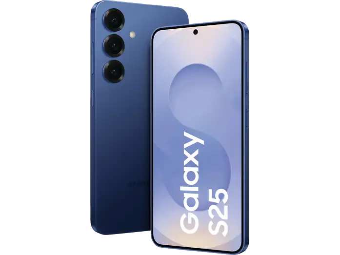 Samsung Galaxy S25 in Navy, Rückseite und Vorderseite